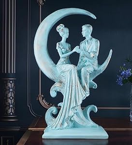 THE WHITE INK DECOR Premium Couple Figurine Premium Handcrafted Lovely Moon Couple Sitting Showpiece Figurine for Home and Living Room Décor, Valentines Gift Love Idol for Anniversary.