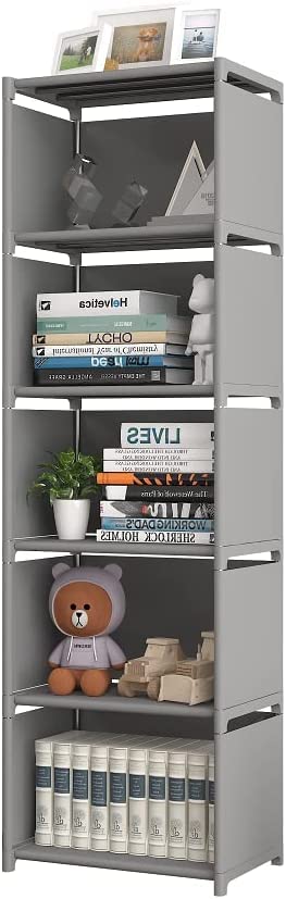 Snazzy 5 Tier Foldable Metal Open Bookshelf, Bookcase, Bookrack (Grey)