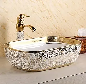 Quartex Jinbio Ceramic Wash Basin | Luxurious Table Top Bathroom Sink Wash Basin (18 x 13 x 5 INCH) | Glossy finish | Multi color