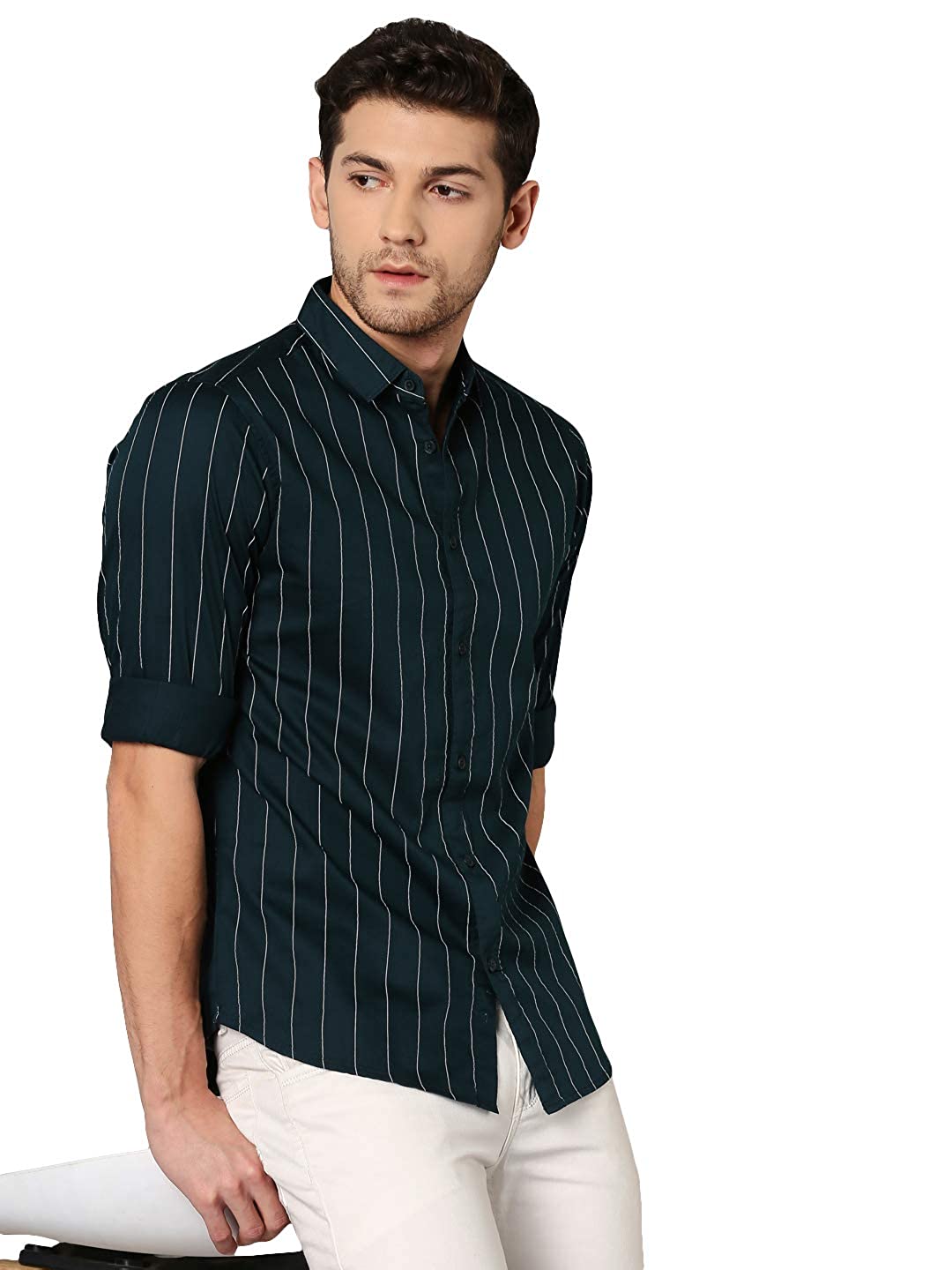 Men’s Striped T-Green Slim Fit Cotton Casual Shirt Collections