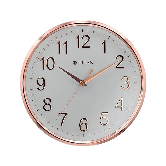 Titan Contemporary Rose Gold Metallic Finish Wall Clock with Silent Sweep Technology – 30 cm x 30 cm (Medium)